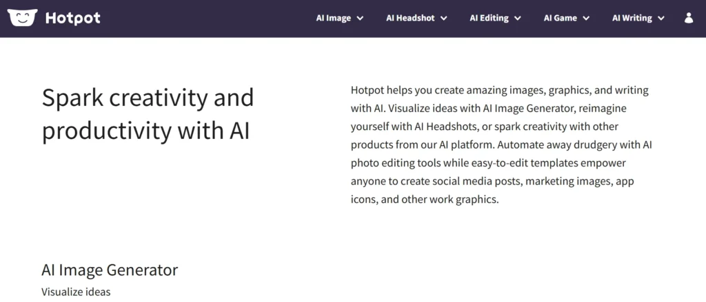 Hotpot AI official homepage displayed in a web browser