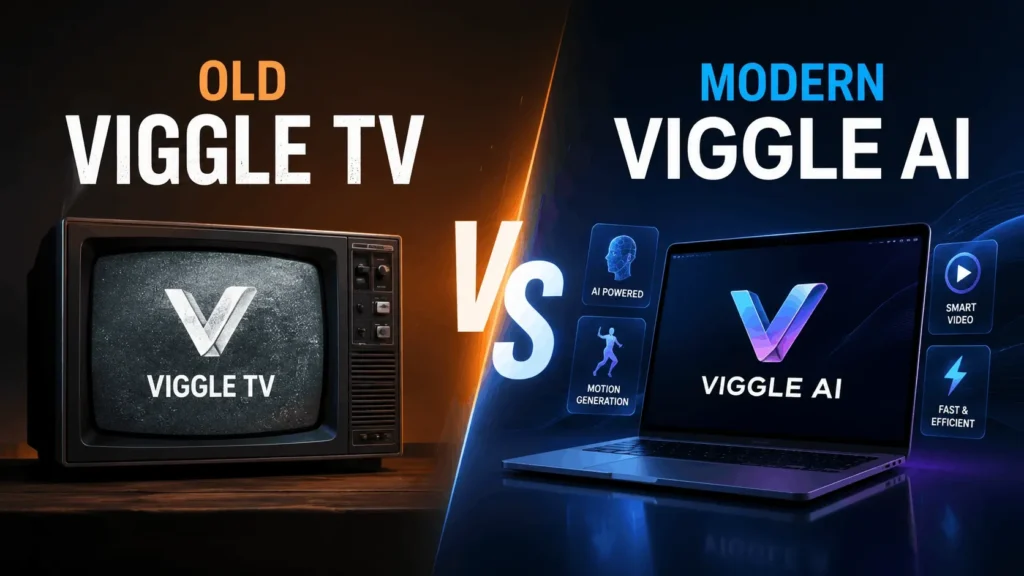 Comparison graphic showing the difference between the discontinued Viggle TV rewards app and the current Viggle AI video generator.