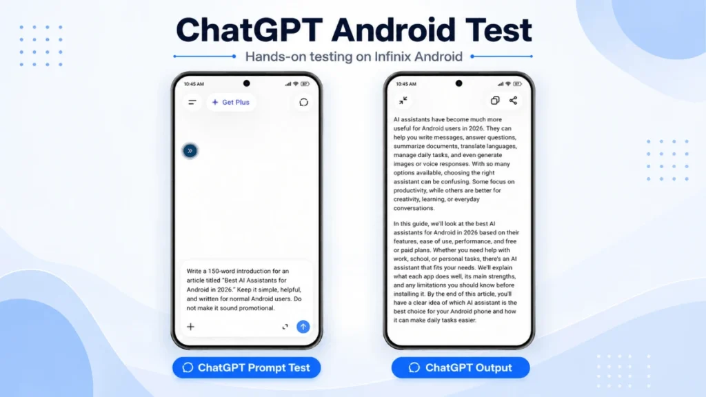 ChatGPT Android app generating an article introduction during hands-on AI assistant testing