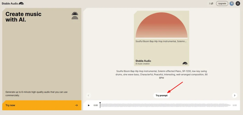 Stable Audio dashboard for AI music generation testing