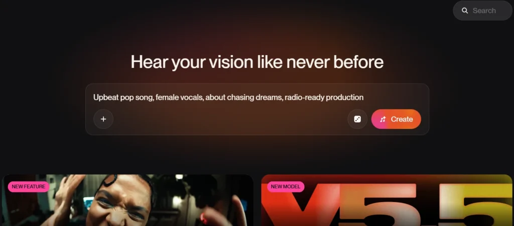 Suno AI dashboard prompt test for upbeat pop song with female vocals