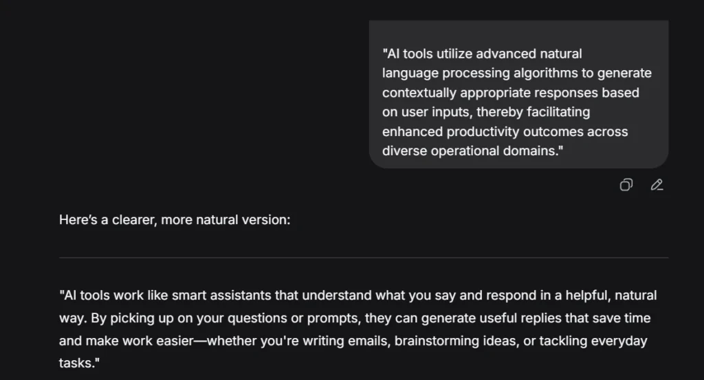 DeepSeek failing the writing rewrite task by returning an unrelated business privacy answer instead of simplifying the paragraph