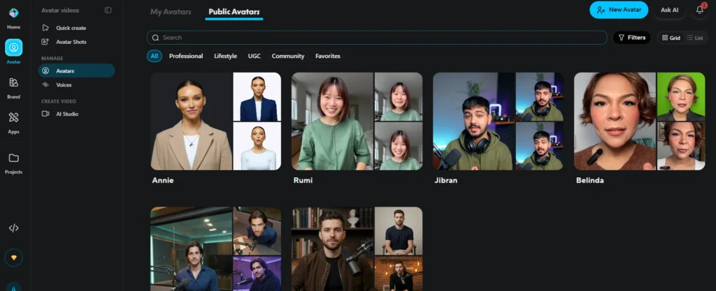 HeyGen AI avatar video generator dashboard