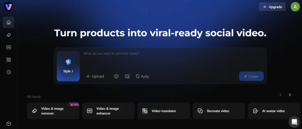 vMake AI video editor and enhancer interface
